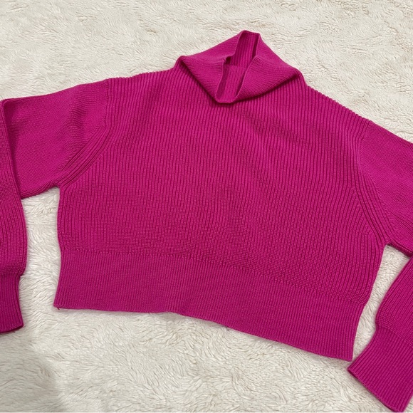 SOLD Montpellier Waist Turtleneck Wool Sweater in Vital Pink - Picture 3 of 5